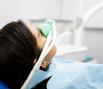 Closeup of patient breathing in nitrous oxide